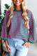 Sachet Pink Striped Print Drop Shoulder Lace Trim Bracelet Sleeve Loose Top