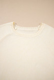 White Buttoned Bishop Sleeve Crew Neck Sweater