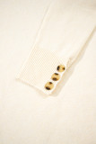 White Buttoned Bishop Sleeve Crew Neck Sweater