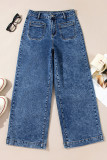 Sky Blue Chic Patch Pocket Straight Leg Loose Jeans
