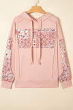 Delicacy Mix Floral Patchwork Side Slit Drawstring Hoodie
