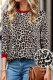 Brown Leopard Print Contrast Trim Round Neck Long Sleeve Top