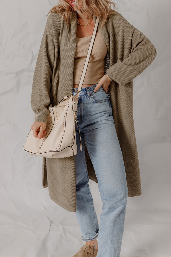 DUNE Solid Color Textured Knit Open Front Oversize Midi Sweater Cardigan
