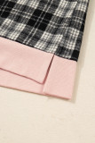 Black Plaid Polo Collar Zip up Contrast Trim Shift Long Sleeve Mini Dress