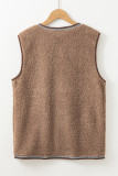 Dark Khaki Sherpa Contrast Trim Patch Pocket Cartridge Toggle Button Vest