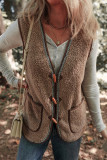 Dark Khaki Sherpa Contrast Trim Patch Pocket Cartridge Toggle Button Vest