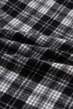 Black Plaid Polo Collar Zip up Contrast Trim Shift Long Sleeve Mini Dress