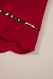 Fiery Red Collar V Neck Leopard Contrasted Trim Textured Blouse