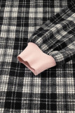 Black Plaid Polo Collar Zip up Contrast Trim Shift Long Sleeve Mini Dress