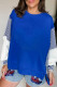 Dark Blue Striped Patchwork Sleeve Colorblock Sweatshirt