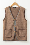 Dark Khaki Sherpa Contrast Trim Patch Pocket Cartridge Toggle Button Vest