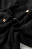 Black Waffle Knit Patchwork Exposed Seam Loose Shacket
