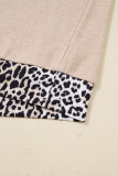 Parchment Leopard Patchwork V Neck Long Sleeve Plus Size Top