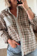 Brown Plaid Print Striped Patchwork Single Chest Pocket Buttoned Shirt
