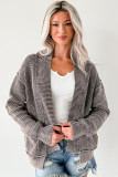 Dark Brown Mineral Wash Exposed Seam Patchwork Knit Open Sweater Cardigan