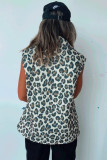Brown Leopard Open Front Jacket Vest