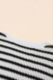 White Striped Knit Split Hem Baggy Sweater