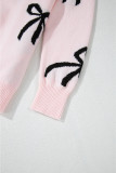 Light Pink Bow Pattern Knitted Loose Fit Sweater