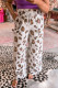 Beige Drawstring Leopard Print Patch Pocket Loose Pants