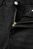 Black Raw Hem Unique Cuffs Straight High Rise Loose Jeans