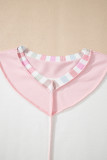 White Exposed Seam Rainbow Stripe Color Block V Neck Loose Long Sleeve Top