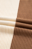 Khaki Checkered Ribbed Texture Knit Plus Size Cardigan Sweater