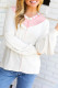 White Exposed Seam Rainbow Stripe Color Block V Neck Loose Long Sleeve Top