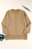 Light French Beige Front Center Seam Drop Shoulder Pullover Solid Sweater