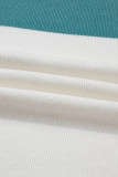 Green Color Block Plain Ribbed Knit Baggy Sweater