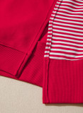 Fiery Red Striped Patchwork Sleeve Colorblock Sweatshirt