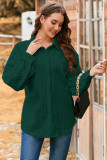 Blackish Green Cable Texture Puff Sleeve Loose Shacket