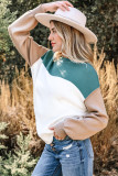 Green Color Block Plain Ribbed Knit Baggy Sweater