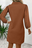 Chestnut Textured Contrast Striped Split Neck Long Sleeve Shift Mini Dress