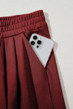 Burgundy Tied Elastic High Waist Pleated Detail Solid Sweatpants