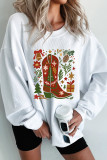 White Christmas Leafy Boot Printed Corded Rib Drop Shoulder Sweatshirt