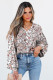 Khaki Bold Floral Print Frilled Puff Sleeve Button Down Shirt