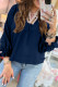 Dirty blue Leopard Trim V Neck Flounced Bracelet Sleeve Blouse