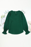 Green Crew Neck Ruffle Bubble Sleeve Top