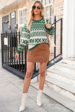 Dark Green Abstract Print Pullover Sweater
