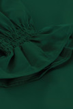Green Crew Neck Ruffle Bubble Sleeve Top
