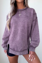 Valerian Mineral Wash Exposed Seam Side Slit Sweatshirt