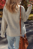 Gray Morn Waffle Texture Knit Ribbed High Neck Drop Shoulder Sweater
