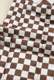 Brown Double Checked Stand Collar Cropped Puffer Vest