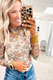Black Retro Floral Print Mesh Long Sleeve Top