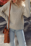 Gray Morn Waffle Texture Knit Ribbed High Neck Drop Shoulder Sweater