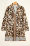 Brown Leopard Print Striped Patchwork 3/4 Sleeve Loose Mini Dress