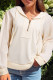 Beige Solid Color Textured Sleeve Patchwork Half Zip Hoodie