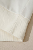 Beige Solid Color Textured Sleeve Patchwork Half Zip Hoodie