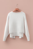 White Pearl Embellished Open Front Elegant Cardigan