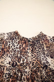 Brown Leopard Ruffled Detail Long Sleeve Loose Mini Dress